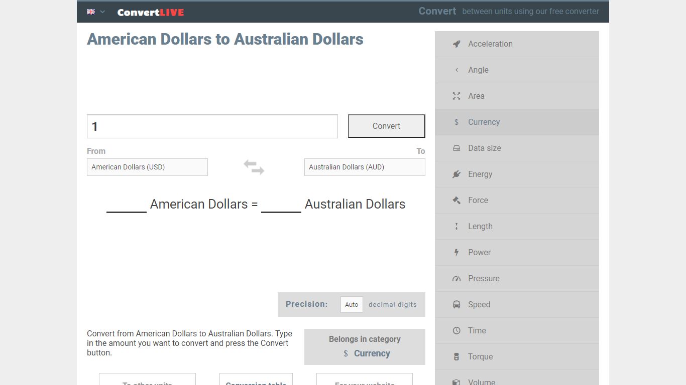 Convert American Dollars to Australian Dollars (USD → AUD)